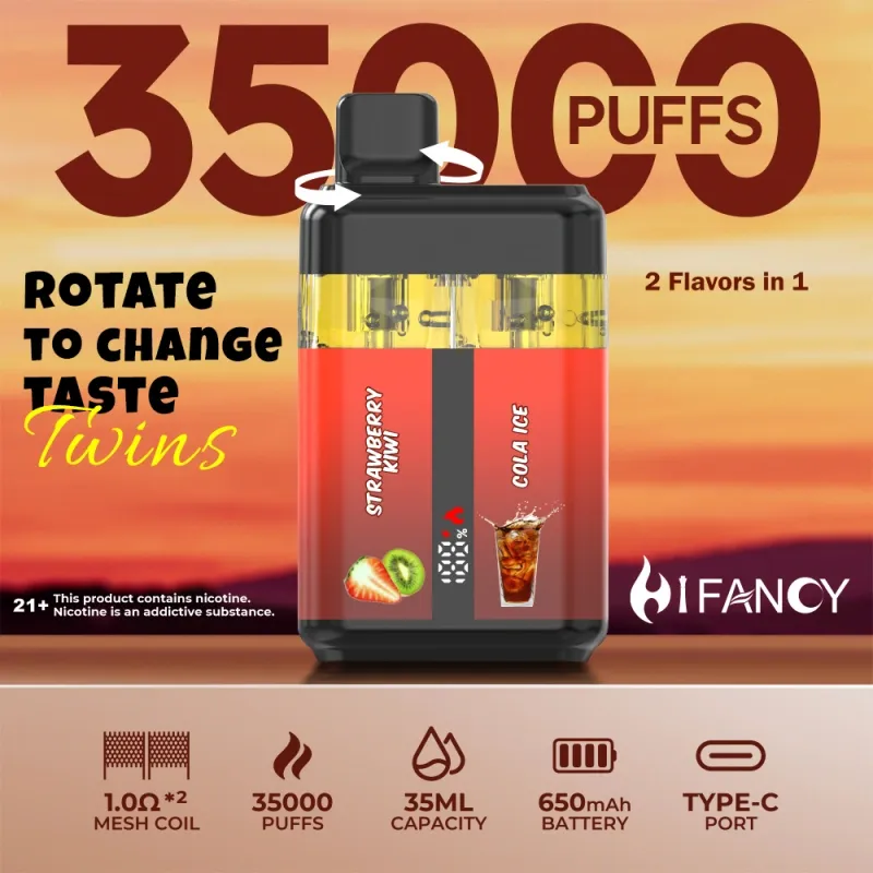 Puff 35k Hifancy 35000 Puffs 2 in 1 Twins Disposable Vape Smart Screen